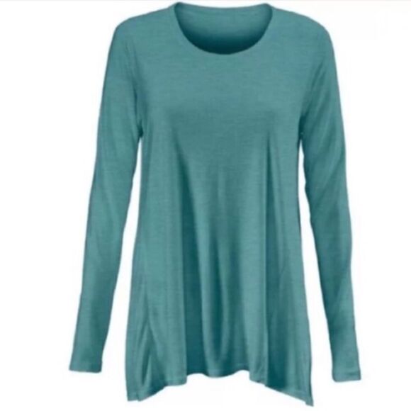 CAbi #3056 Heathered Teal Long Sleeve Swing Tee - Picture 3 of 7